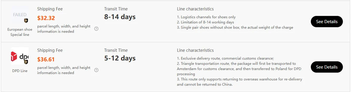 Wiersze European shoe Special line 32,32 USD i DPD Line 36,61 USD 5-12 dni