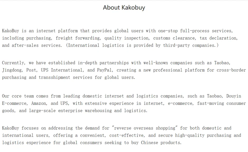 Strona About Kakobuy z opisem usług platformy